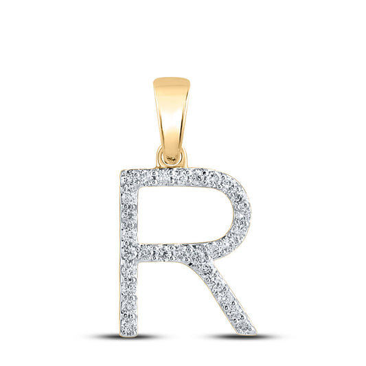 10kt Yellow Gold Womens Round Diamond R Initial Letter Pendant 1/5 Cttw