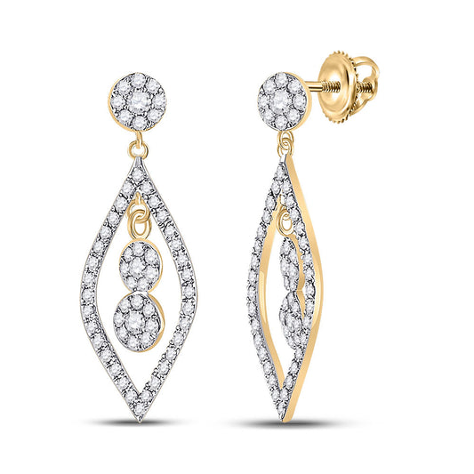 10kt Yellow Gold Womens Round Diamond Dangle Earrings 1/2 Cttw