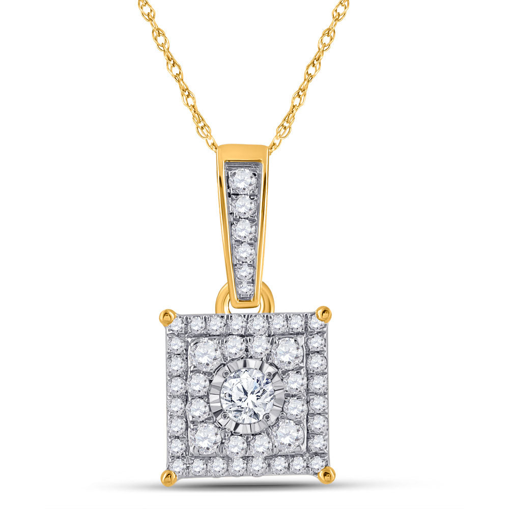 10kt Yellow Gold Womens Round Diamond Square Pendant 1/4 Cttw