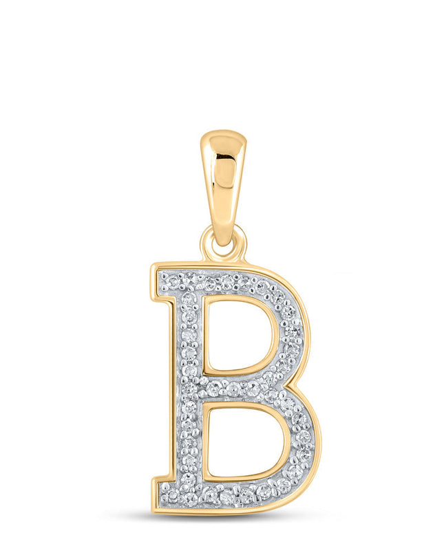 10kt Yellow Gold Womens Round Diamond Initial B Letter Pendant 1/12 Cttw
