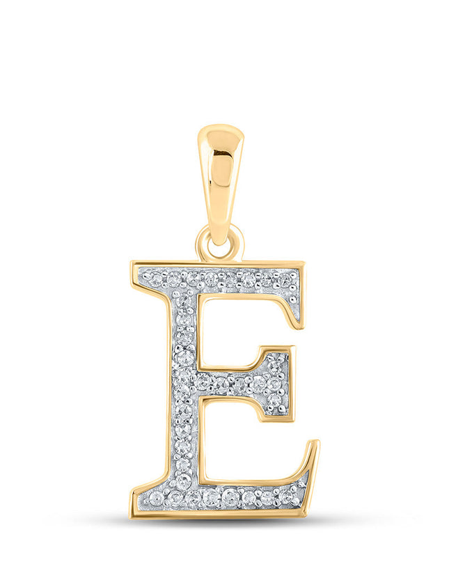 10kt Yellow Gold Womens Round Diamond Initial E Letter Pendant 1/12 Cttw