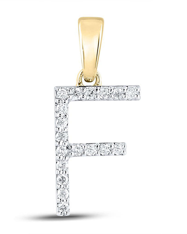 10kt Yellow Gold Womens Round Diamond F Initial Letter Pendant 1/8 Cttw
