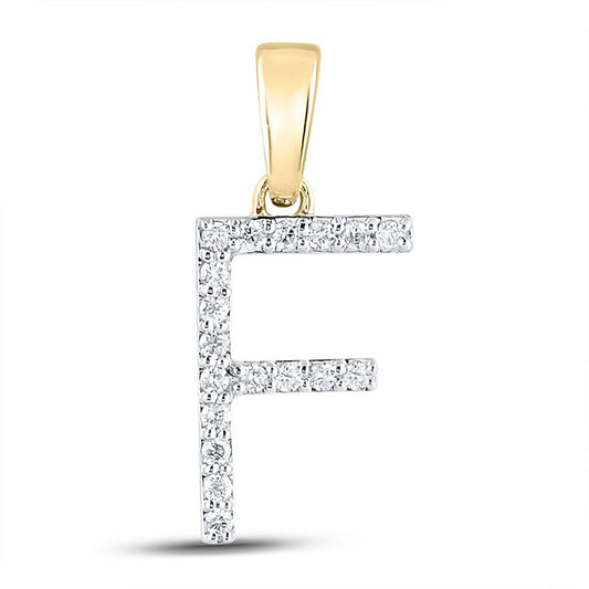 10kt Yellow Gold Womens Round Diamond F Initial Letter Pendant 1/8 Cttw