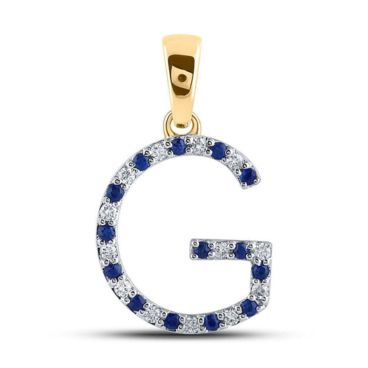 10kt Yellow Gold Womens Round Blue Sapphire Diamond G Letter Pendant 1/4 Cttw