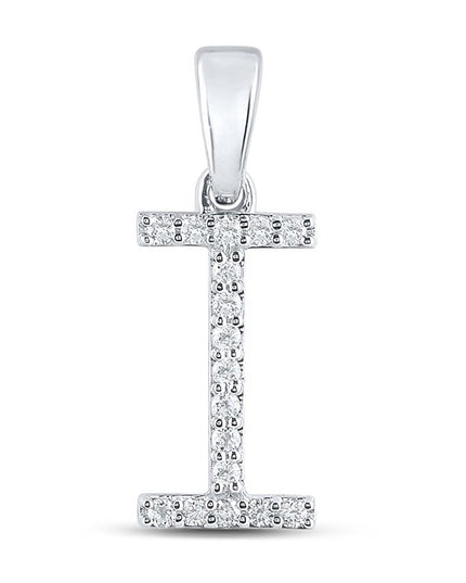 10kt White Gold Womens Round Diamond I Initial Letter Pendant 1/8 Cttw