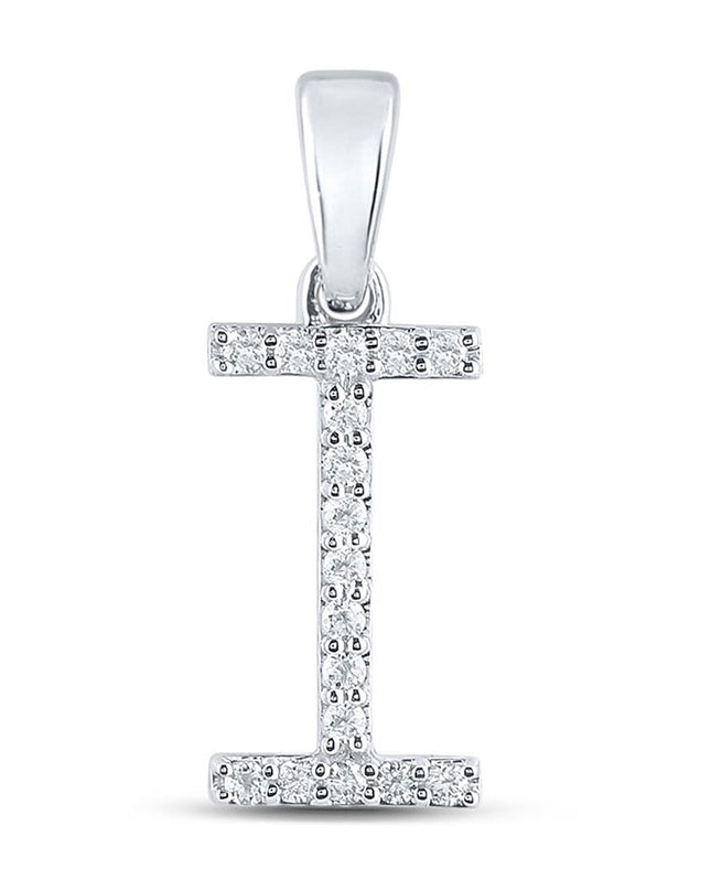 10kt White Gold Womens Round Diamond I Initial Letter Pendant 1/8 Cttw