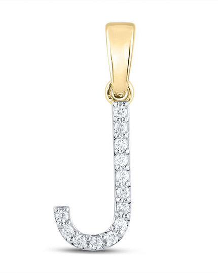 10kt Yellow Gold Womens Round Diamond J Initial Letter Pendant 1/10 Cttw