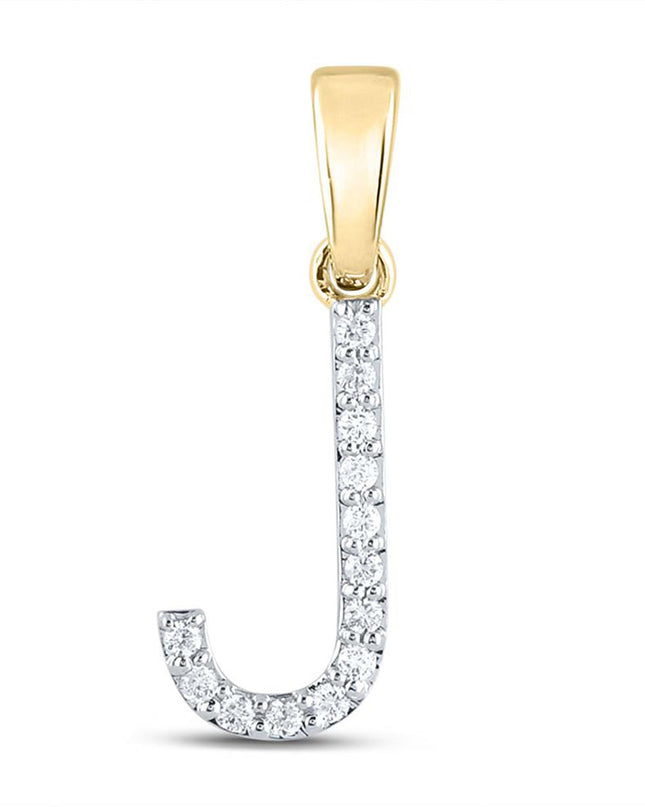 10kt Yellow Gold Womens Round Diamond J Initial Letter Pendant 1/10 Cttw