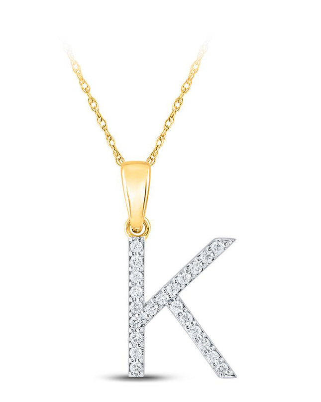 10kt Yellow Gold Womens Round Diamond K Initial Letter Pendant 1/6 Cttw