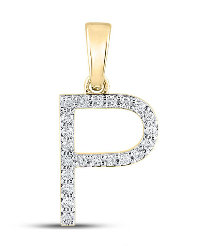 10kt Yellow Gold Womens Round Diamond P Initial Letter Pendant 1/6 Cttw