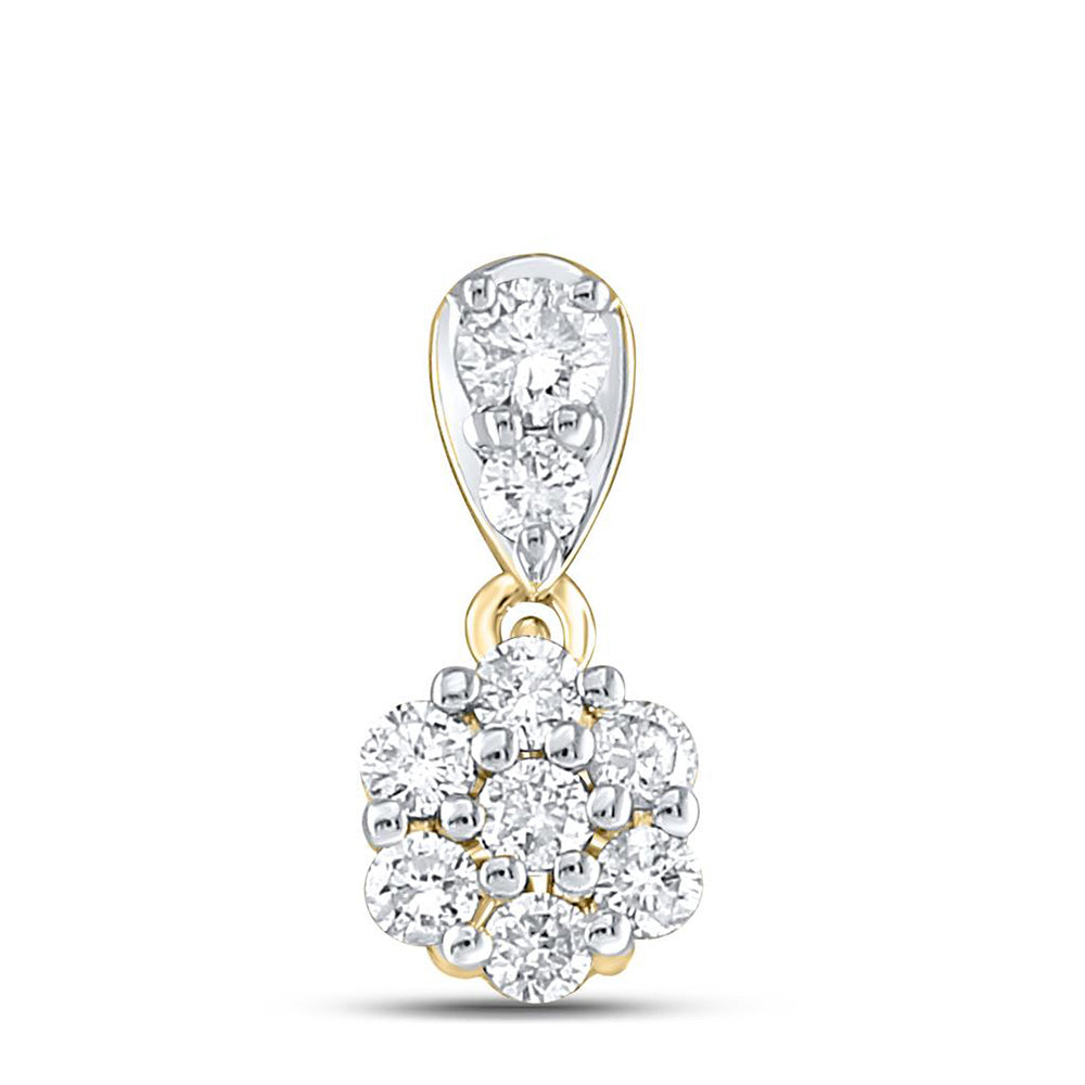 10kt Yellow Gold Womens Round Diamond Flower Cluster Pendant 1/5 Cttw