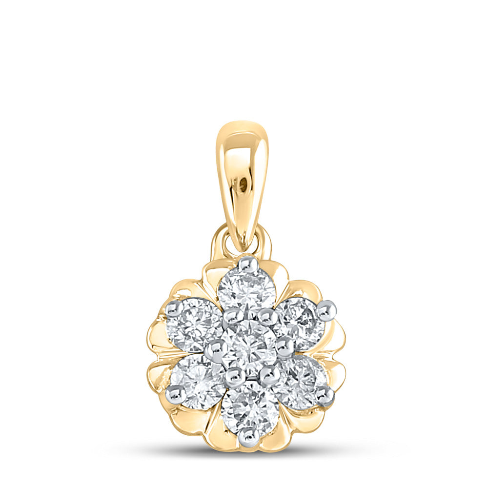 10kt Yellow Gold Womens Round Diamond Flower Cluster Pendant 1/3 Cttw