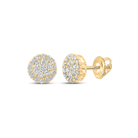 10kt Yellow Gold Round Diamond Cluster Earrings 1/2 Cttw