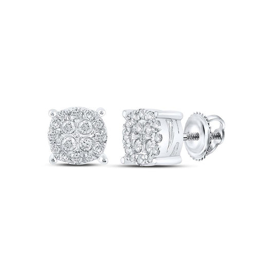 10kt White Gold Womens Round Diamond Cluster Earrings 1/4 Cttw