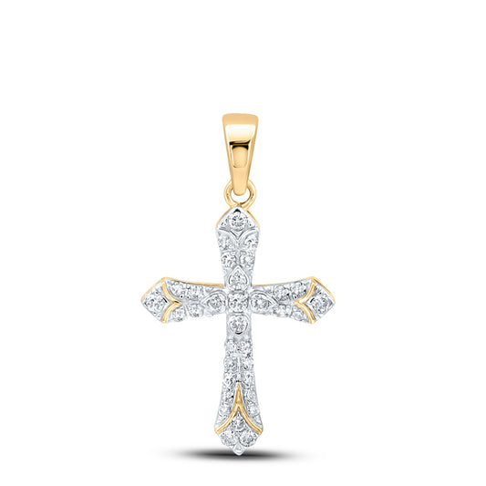 10kt Yellow Gold Womens Round Diamond Cross Pendant 1/3 Cttw