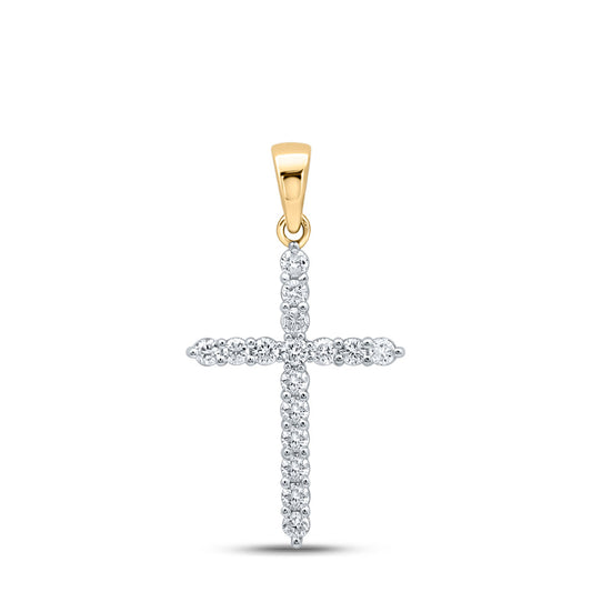 10kt Yellow Gold Womens Round Diamond Cross Pendant 1/4 Cttw