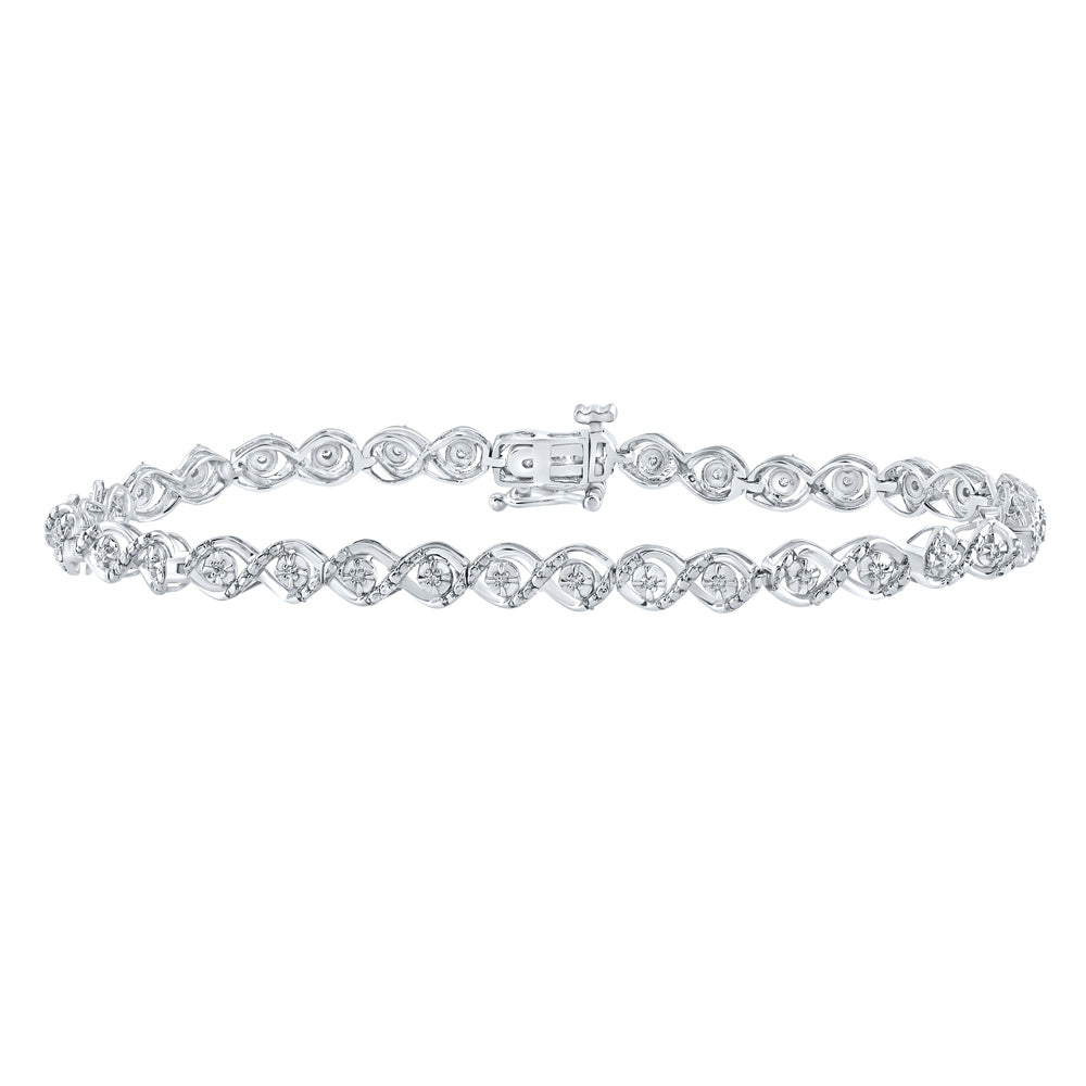 Sterling Silver Womens Round Diamond Fashion Bracelet 1/10 Cttw