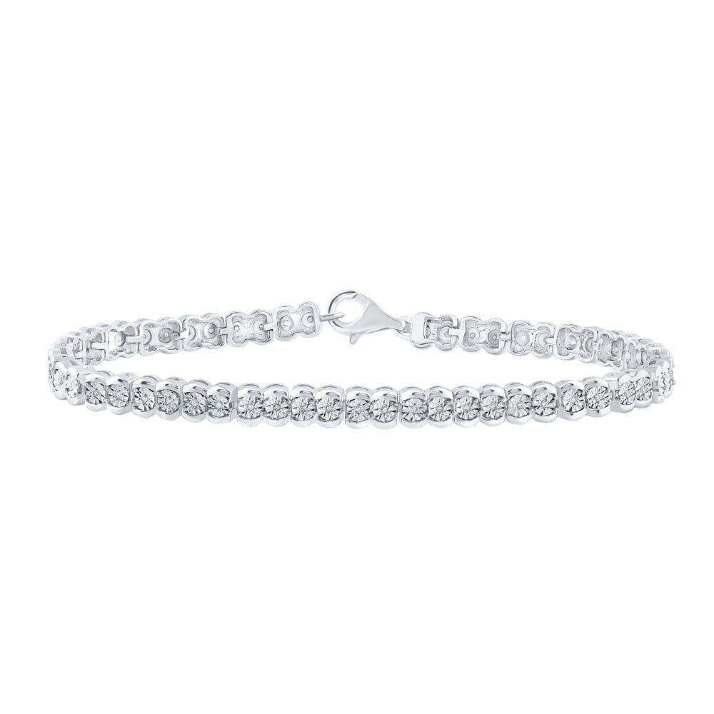 Sterling Silver Womens Round Diamond Fashion Bracelet 1/10 Cttw