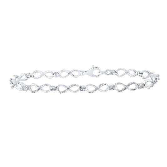 Sterling Silver Womens Round Diamond Infinity Bracelet .03 Cttw