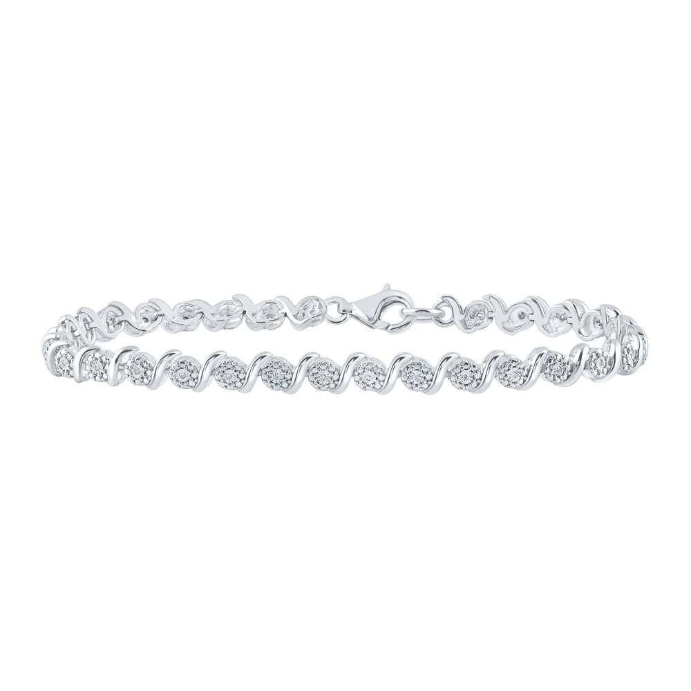 Sterling Silver Womens Round Diamond Fashion Bracelet 1/10 Cttw