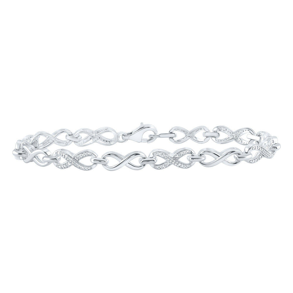 Sterling Silver Womens Round Diamond Infinity Bracelet 1/10 Cttw