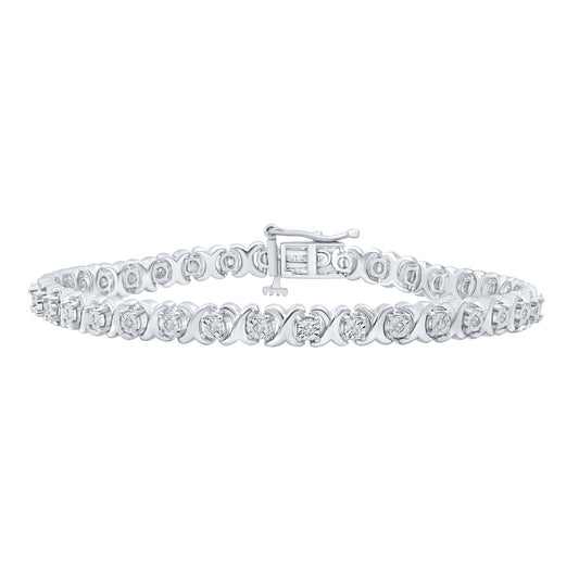 Sterling Silver Womens Round Diamond Fashion Bracelet 1/4 Cttw