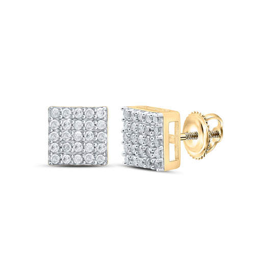 Yellow-tone Sterling Silver Womens Round Diamond Square Earrings 1/3 Cttw