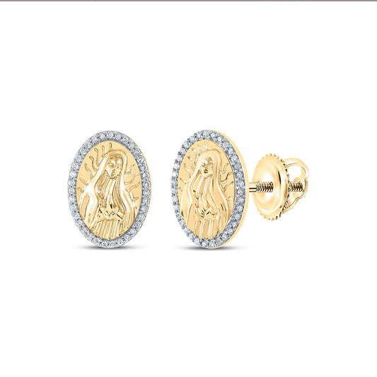10kt Yellow Gold Womens Round Diamond Guadalupe Mary Oval Earrings 1/5 Cttw