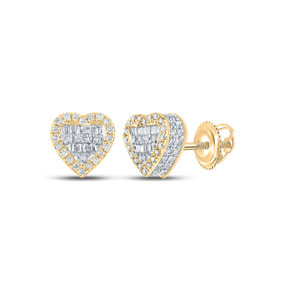 10kt Yellow Gold Baguette Diamond Heart Earrings 3/8 Cttw