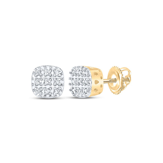 10kt Yellow Gold Round Diamond Square Earrings 1/20 Cttw