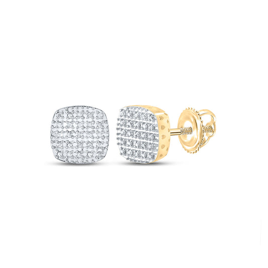 10kt Yellow Gold Round Diamond Square Earrings 1/8 Cttw