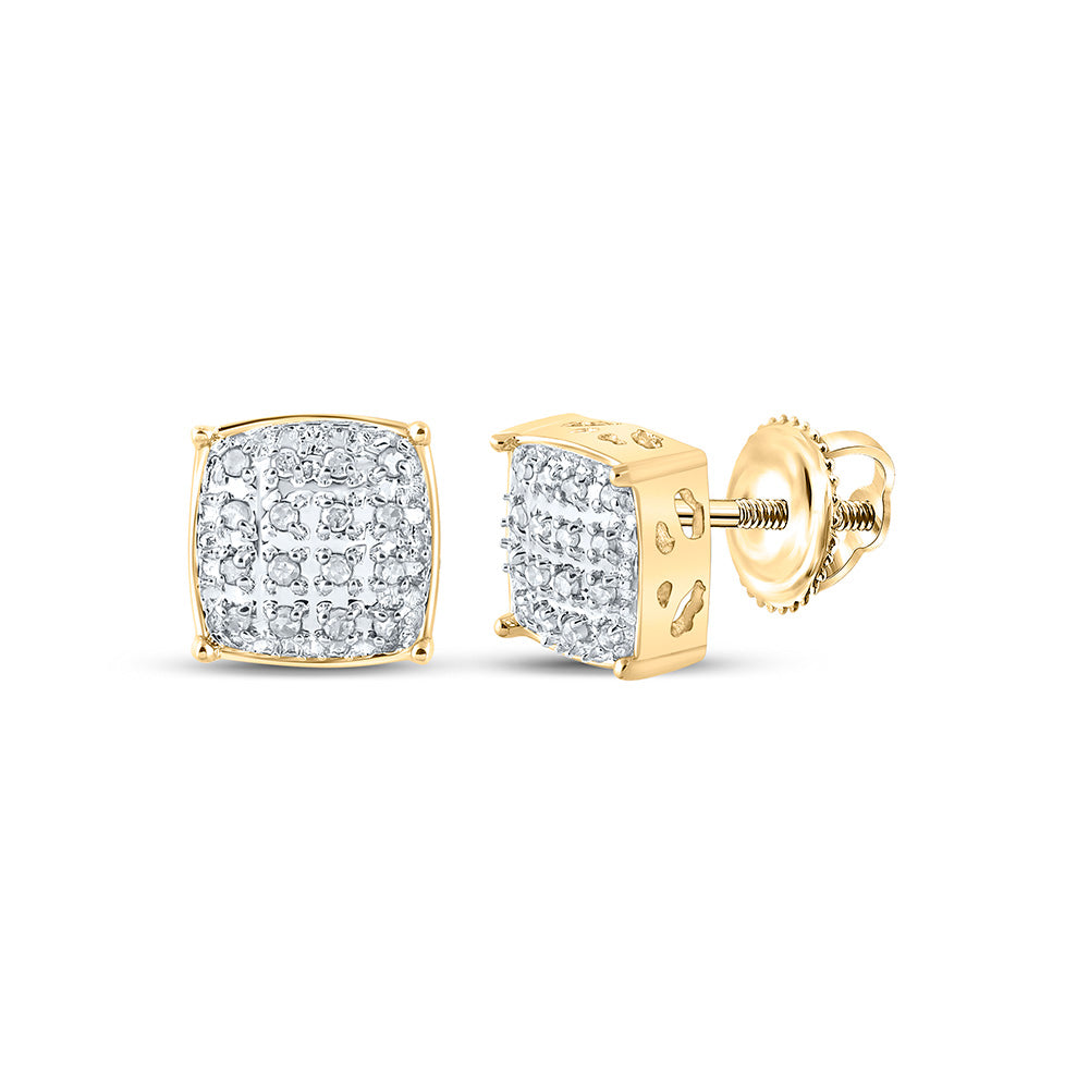 10kt Yellow Gold Round Diamond Square Earrings 1/10 Cttw