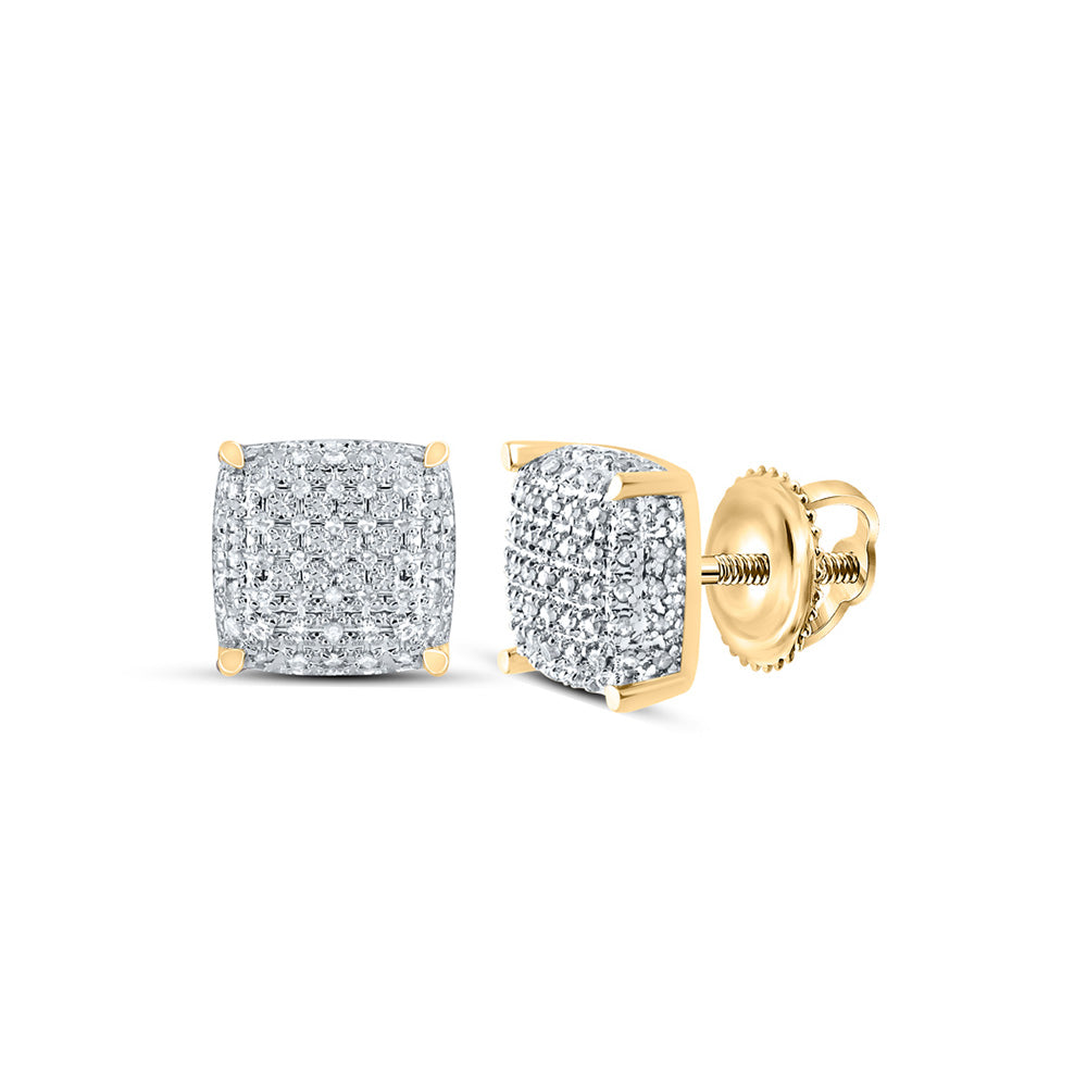 10kt Yellow Gold Round Diamond Square Earrings 1/3 Cttw