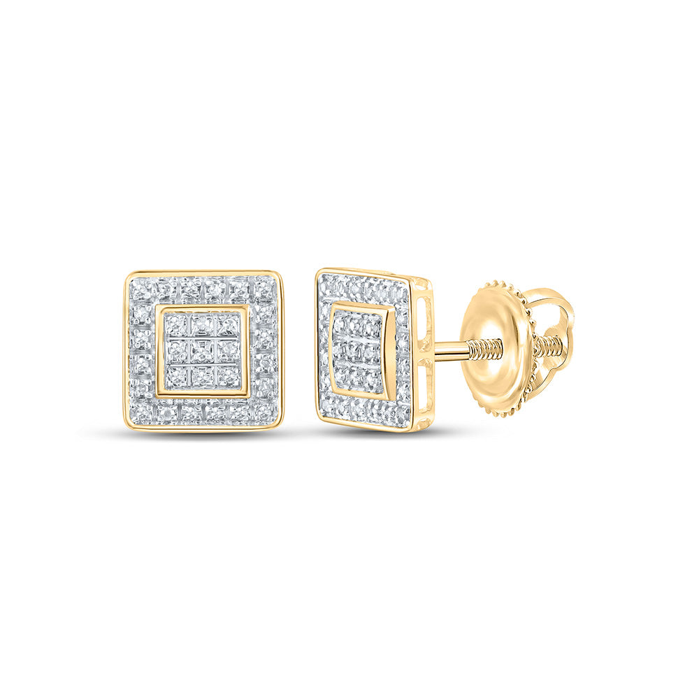 10kt Yellow Gold Round Diamond Square Earrings 1/6 Cttw