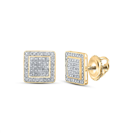 10kt Yellow Gold Round Diamond Square Earrings 1/3 Cttw