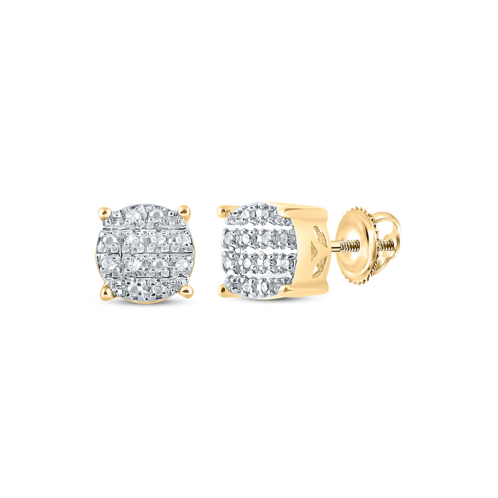 10kt Yellow Gold Round Diamond Cluster Earrings 1/12 Cttw