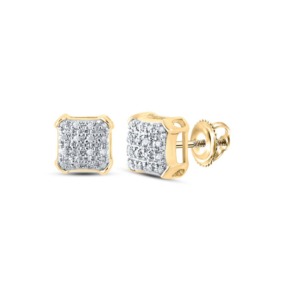 10kt Yellow Gold Round Diamond Square Earrings 1/10 Cttw