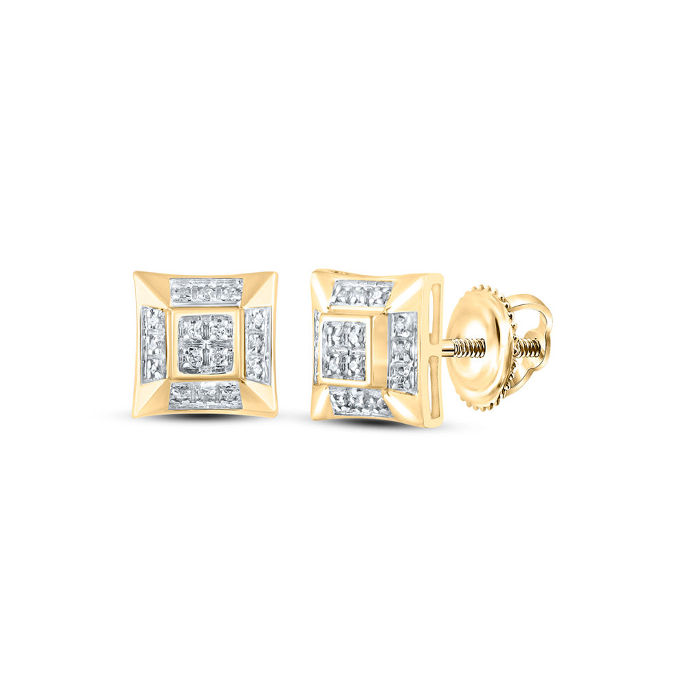 10kt Yellow Gold Round Diamond Square Earrings 1/10 Cttw