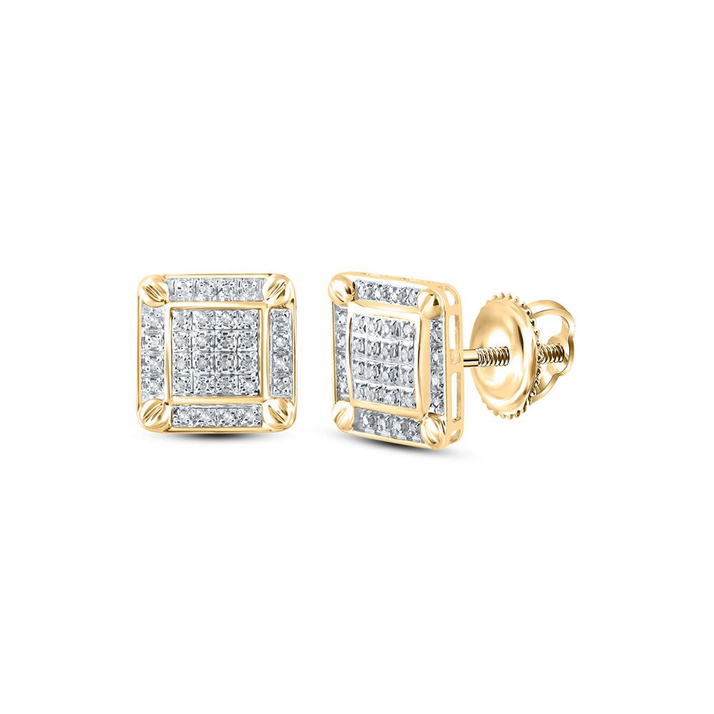 10kt Yellow Gold Round Diamond Square Earrings 1/5 Cttw