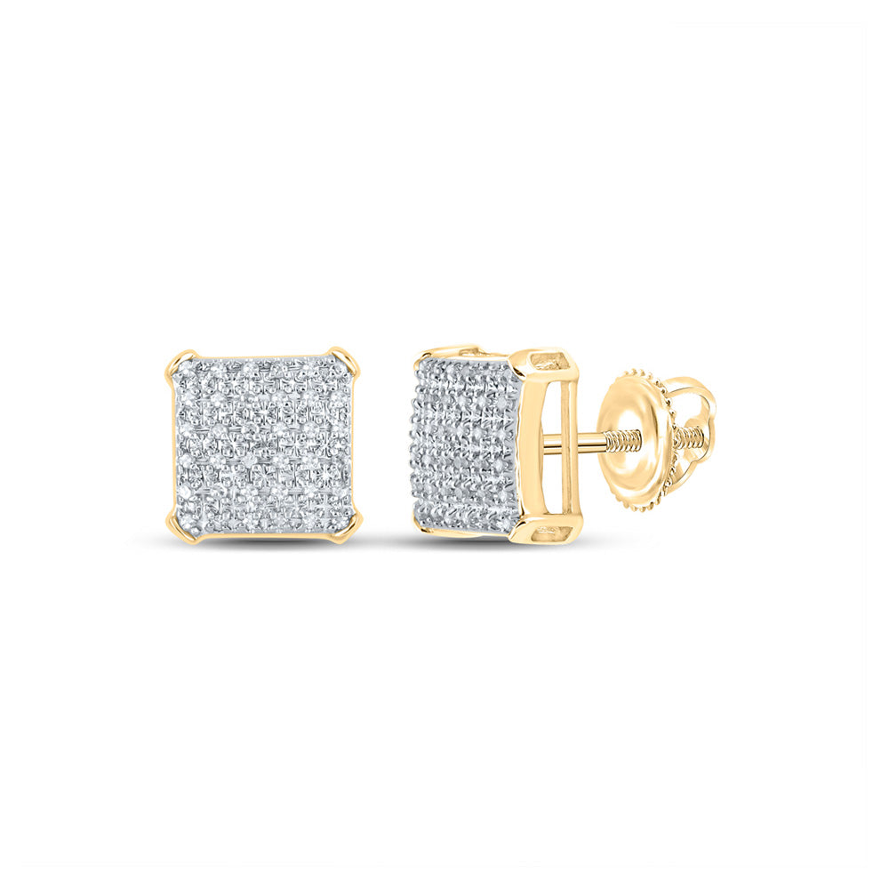 10kt Yellow Gold Round Diamond Square Earrings 1/5 Cttw