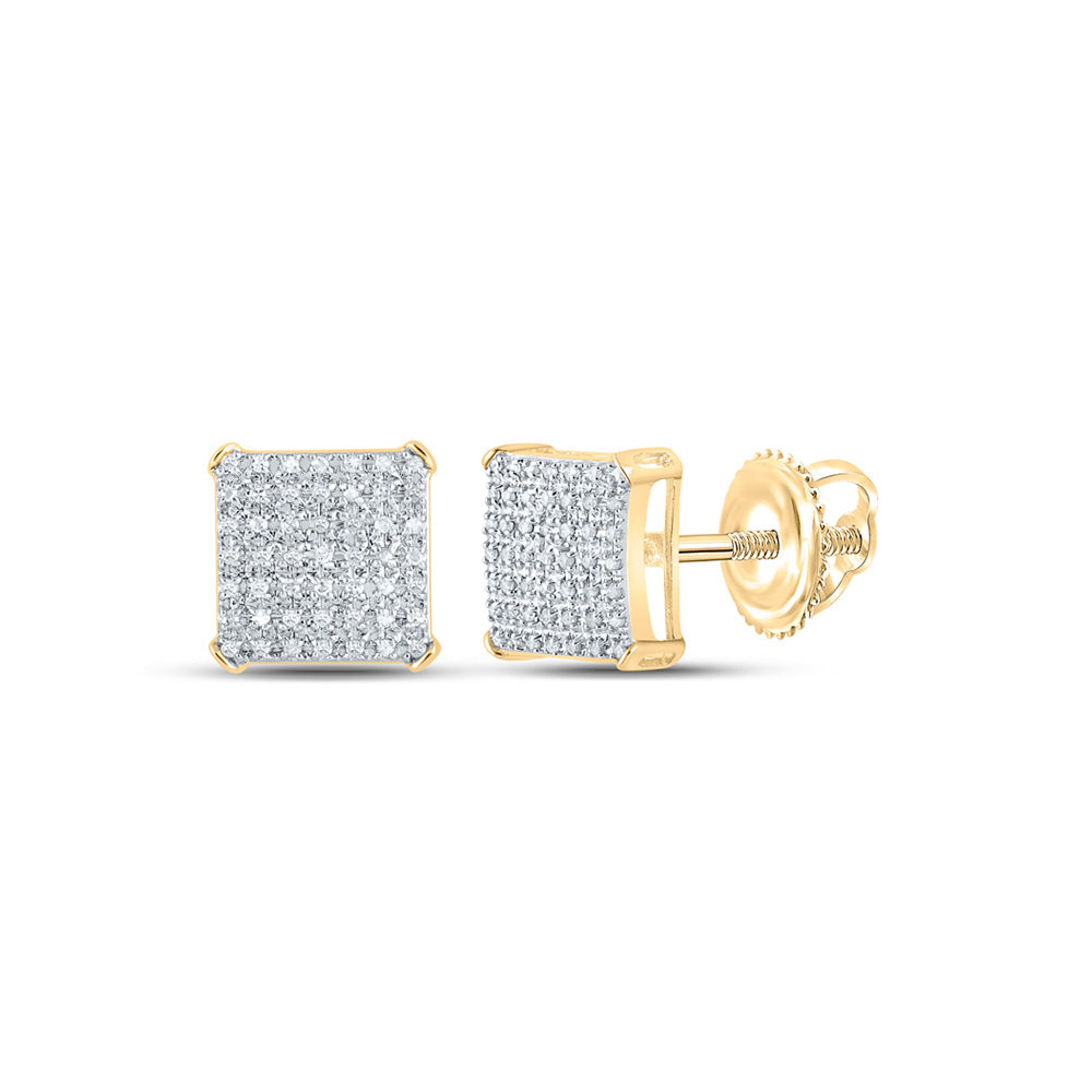 10kt Yellow Gold Round Diamond Square Earrings 1/3 Cttw