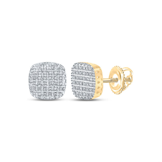 10kt Yellow Gold Round Diamond Square Earrings 1/5 Cttw