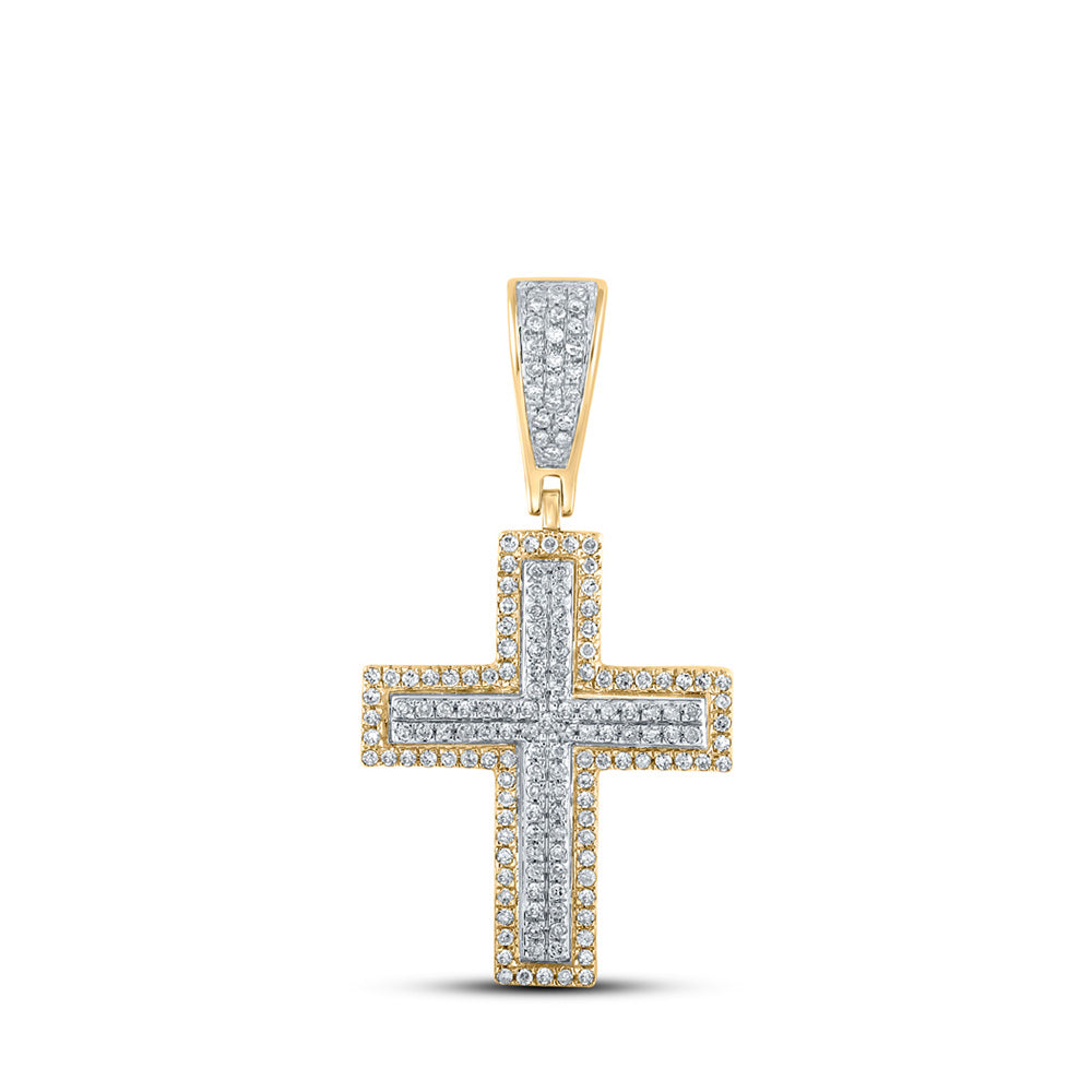 10kt Two-tone Gold Mens Round Diamond Cross Charm Pendant 3/8 Cttw