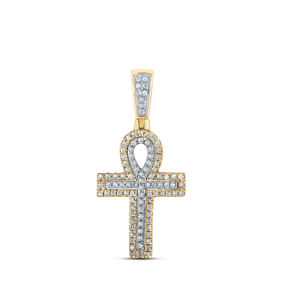 10kt Two-tone Gold Mens Round Diamond Ankh Cross Charm Pendant 1/4 Cttw