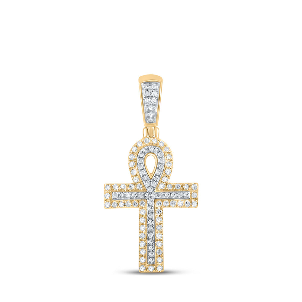 10kt Two-tone Gold Mens Round Diamond Ankh Cross Charm Pendant 1/4 Cttw