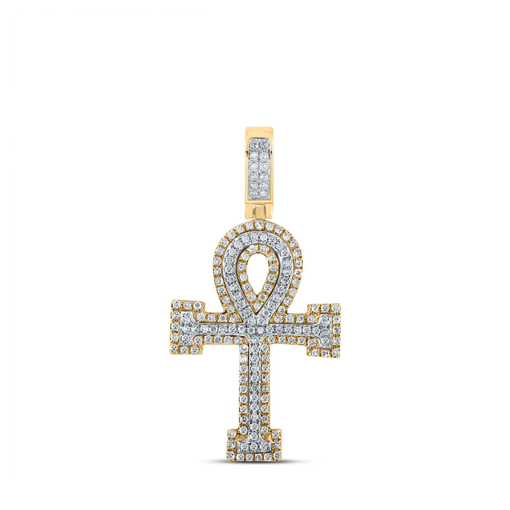 10kt Two-tone Gold Mens Round Diamond Ankh Cross Charm Pendant 1/2 Cttw