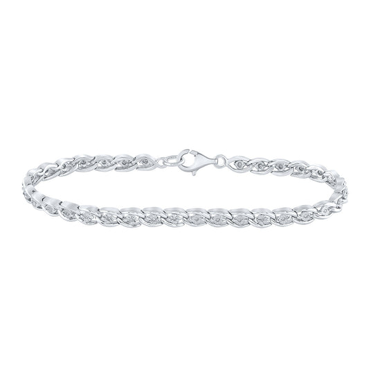 Sterling Silver Womens Round Diamond Fashion Bracelet 1/10 Cttw