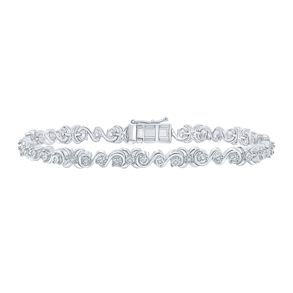 Sterling Silver Womens Round Diamond Fashion Bracelet 1/3 Cttw