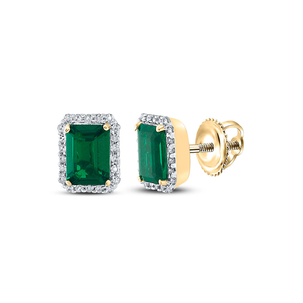 10kt Yellow Gold Womens Synthetic Emerald Diamond Stud Earrings 2 Cttw