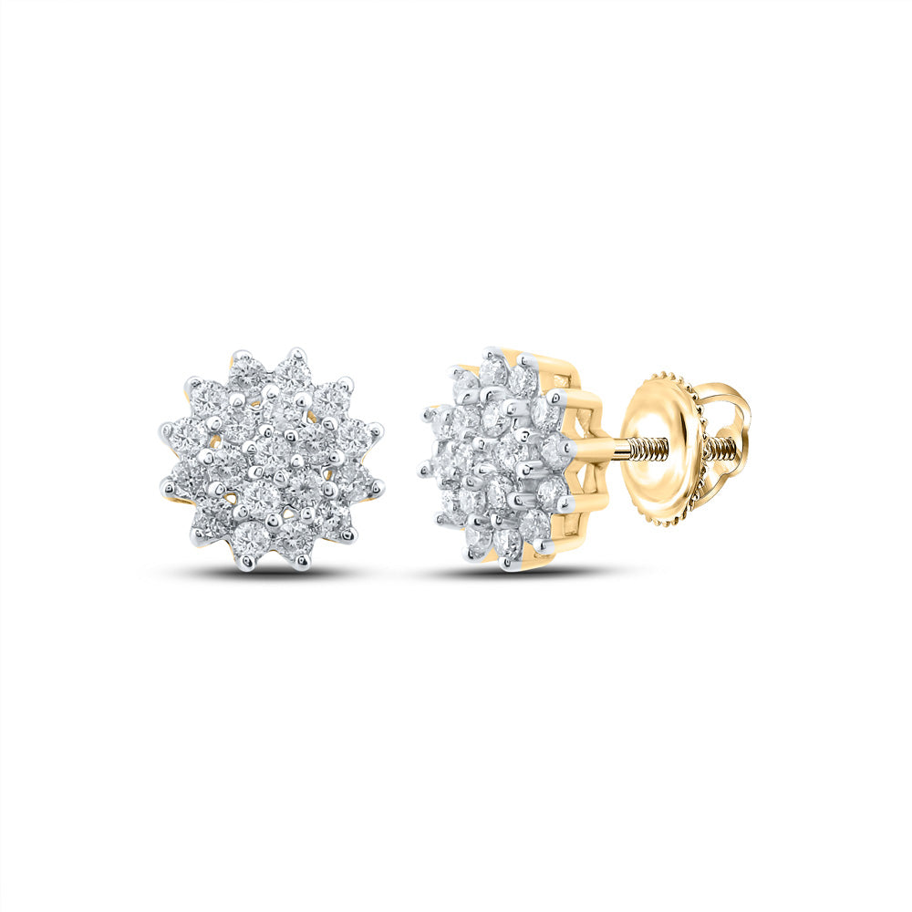 10kt Yellow Gold Womens Round Diamond Cluster Earrings 1/4 Cttw